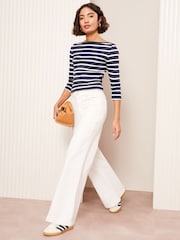 Friends Like These Cream Stripe Ribbed Boat Neck 100% Cotton Jersey T-Shirts 2 Pack - Image 3 of 7