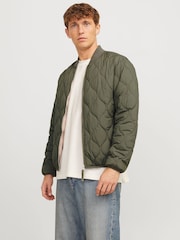 JACK & JONES Green Quilted Padded Bomber Jacket - Image 1 of 5