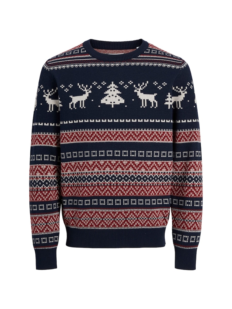 JACK & JONES Blue Christmas Fairisle Crew Neck Knitted Jumper - Image 1 of 1