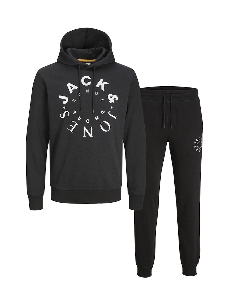 JACK & JONES Black Logo Hoodie Jogger Set - Image 1 of 3