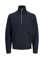 JACK & JONES Blue Knitted Quarter Zip Jumper - Image 1 of 1