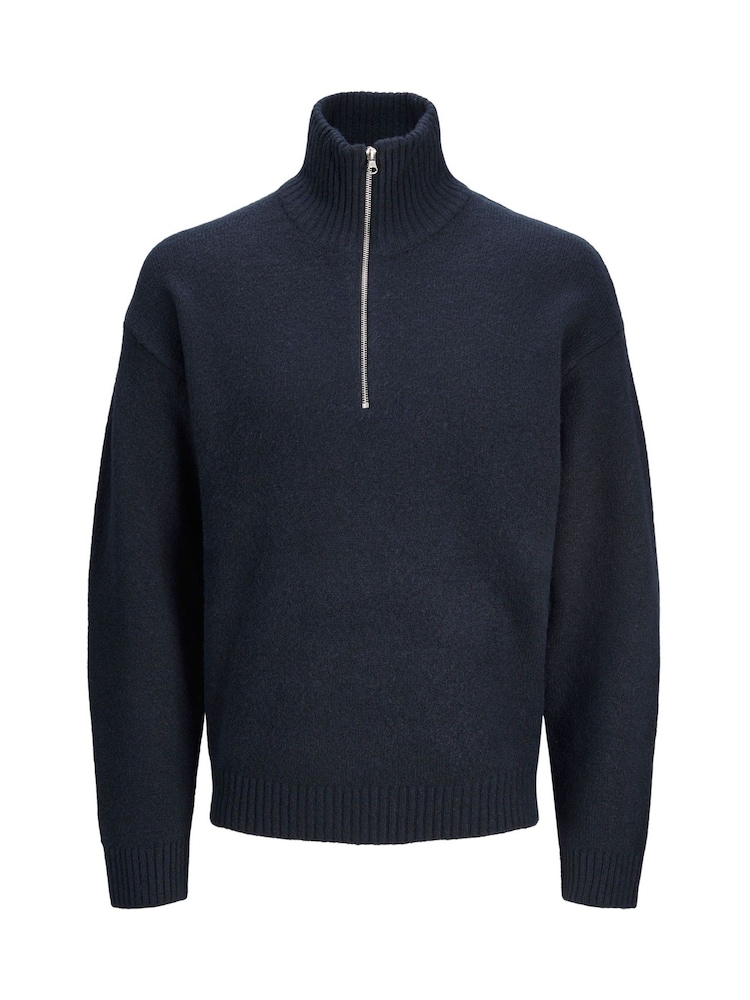 JACK & JONES Blue Knitted Quarter Zip Jumper - Image 1 of 1