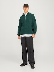 JACK & JONES Green Knitted Quarter Zip Jumper - Image 1 of 5