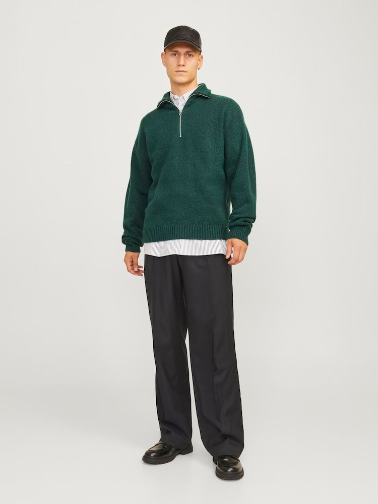 JACK & JONES Green Knitted Quarter Zip Jumper - Image 1 of 5 JACK & JONES Green Knitted Quarter Zip Jumper - Image 1 of 5