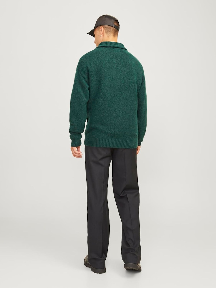 JACK & JONES Green Knitted Quarter Zip Jumper - Image 2 of 5 JACK & JONES Green Knitted Quarter Zip Jumper - Image 2 of 5