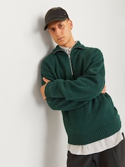 JACK & JONES Green Knitted Quarter Zip Jumper - Image 3 of 5