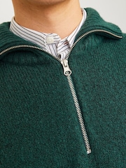 JACK & JONES Green Knitted Quarter Zip Jumper - Image 4 of 5