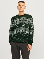 JACK & JONES Green Christmas Fairisle Crew Neck Knitted Jumper - Image 1 of 5