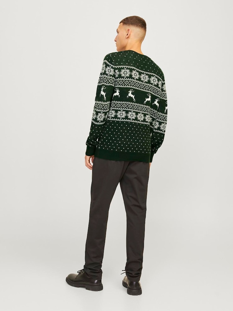 JACK & JONES Green Christmas Fairisle Crew Neck Knitted Jumper - Image 2 of 5