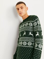 JACK & JONES Green Christmas Fairisle Crew Neck Knitted Jumper - Image 3 of 5