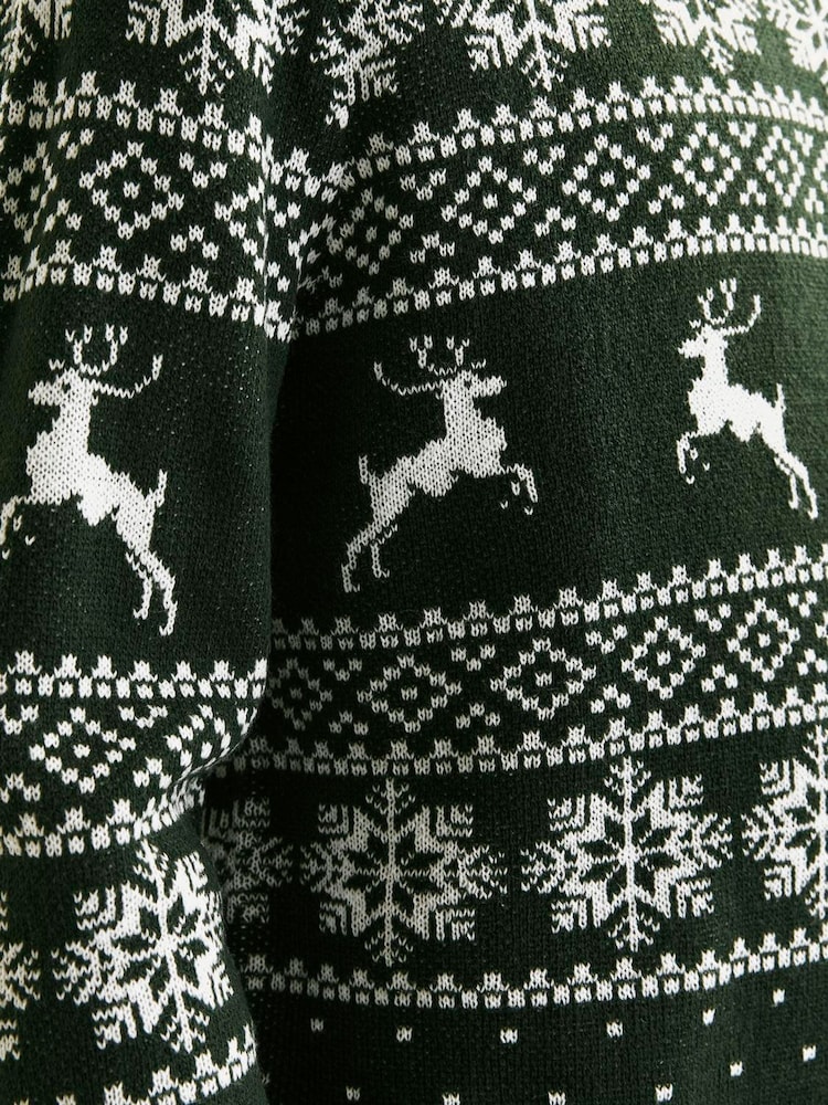 JACK & JONES Green Christmas Fairisle Crew Neck Knitted Jumper - Image 5 of 5