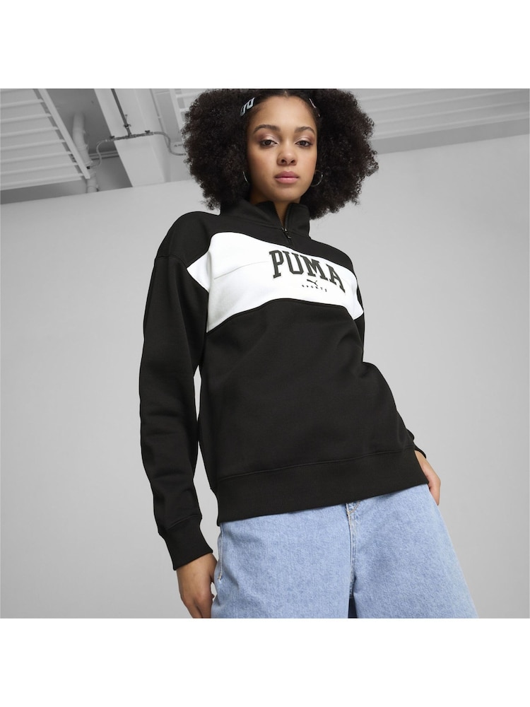 Puma Black Grey Womens SQUAD Quarter Zip Sweatshirt - Image 1 of 6