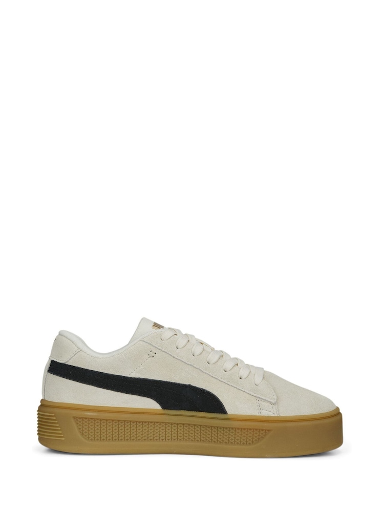 Puma White Womens Smash Platform V3 Suede Sneakers Trainers - Image 2 of 6