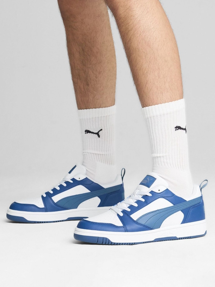 Puma Blue Mens Rebound V6 Low Sneakers Trainers - Image 1 of 5