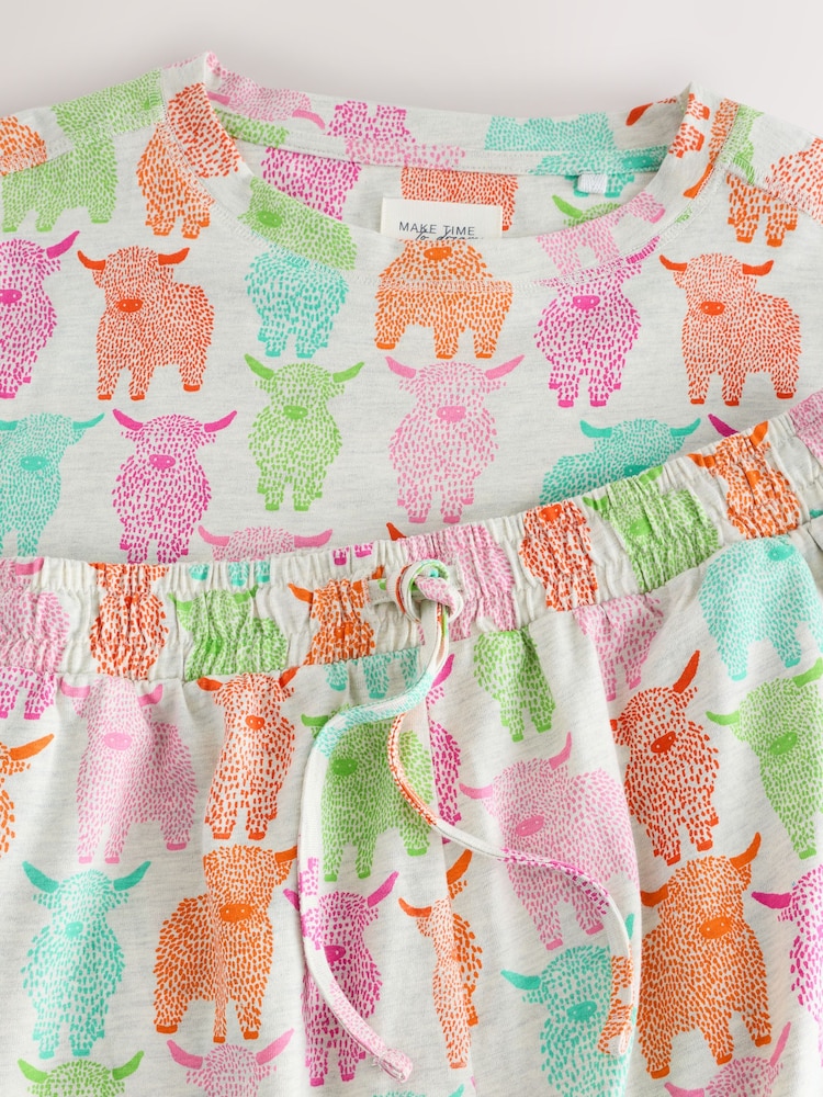 Crudo/Brillante - Pijama de algodón 100 % y manga corta con diseño de la vaca Hamish - Imagen 7 de 7 Crudo/Brillante - Pijama de algodón 100 % y manga corta con diseño de la vaca Hamish - Imagen 7 de 7