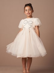 Angel & Rocket Cream Allegra Champagne Silver Bow Dress - Image 1 of 8