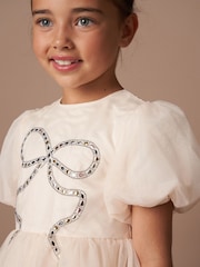 Angel & Rocket Cream Allegra Champagne Silver Bow Dress - Image 4 of 8