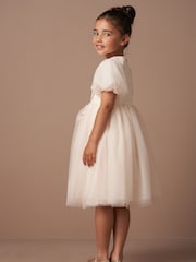 Angel & Rocket Cream Allegra Champagne Silver Bow Dress - Image 5 of 8