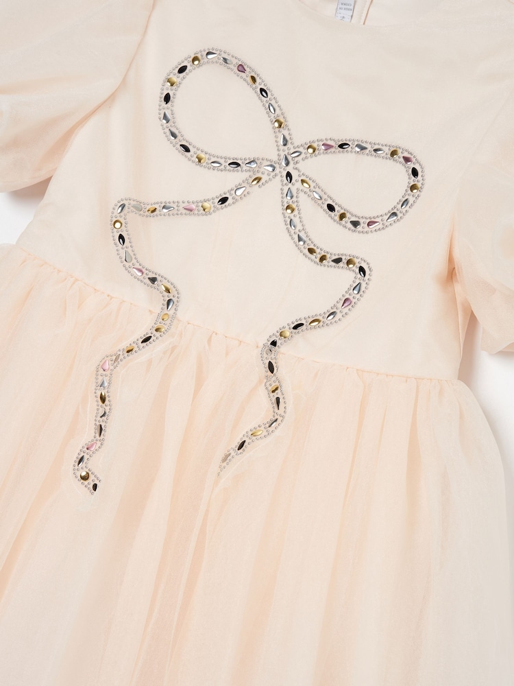 Angel & Rocket Cream Allegra Champagne Silver Bow Dress - Image 8 of 8