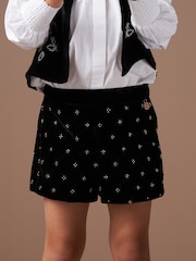 Angel & Rocket Black Paris Beaded Velvet Shorts - Image 2 of 6