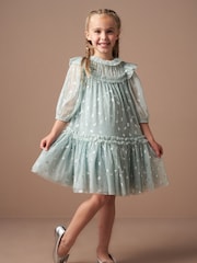 Angel & Rocket Green Georgie Glitter Bow Print Mesh Dress - Image 1 of 7