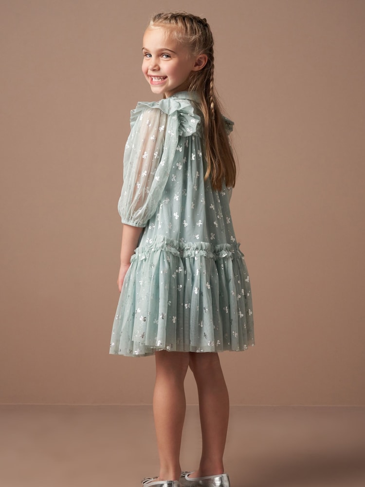 Angel & Rocket Green Georgie Glitter Bow Print Mesh Dress - Image 2 of 7