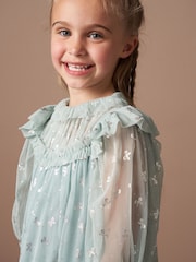 Angel & Rocket Green Georgie Glitter Bow Print Mesh Dress - Image 3 of 7