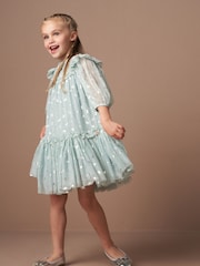 Angel & Rocket Green Georgie Glitter Bow Print Mesh Dress - Image 4 of 7