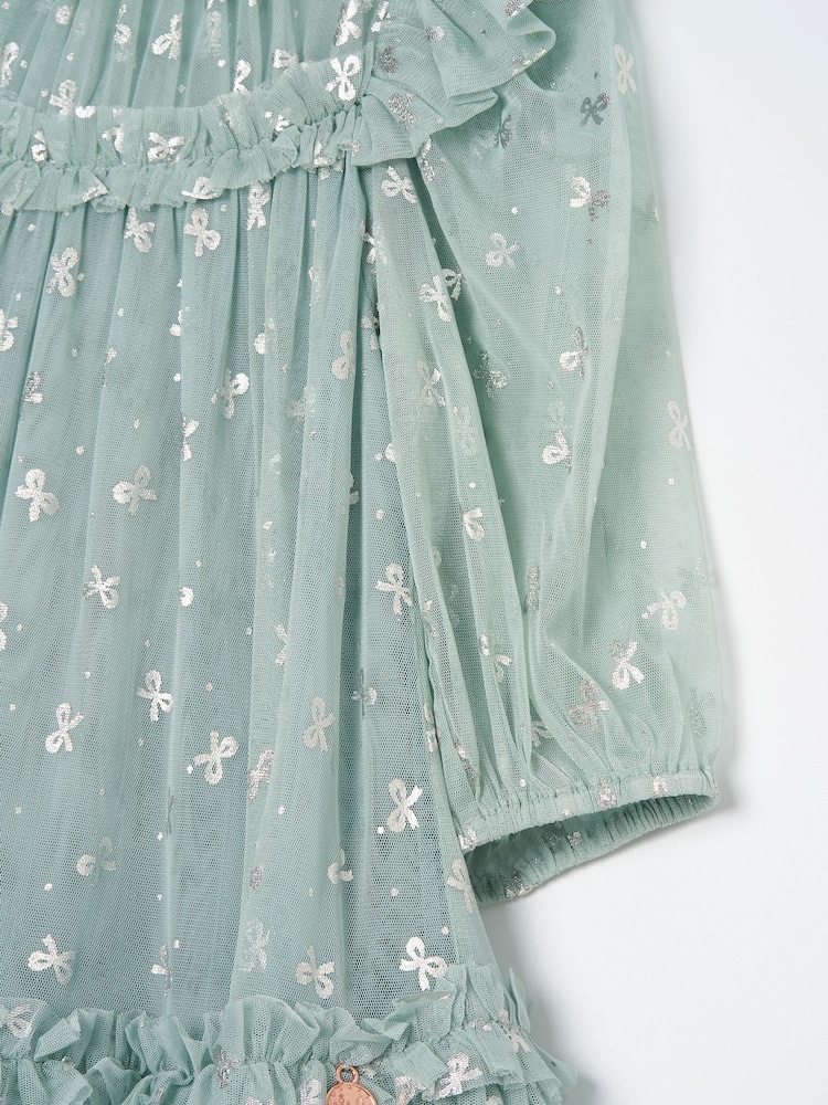 Angel & Rocket Green Georgie Glitter Bow Print Mesh Dress - Image 7 of 7