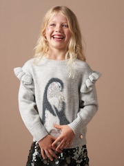 Angel & Rocket Grey Sequin Peggy Penguin Christmas Jumper - Image 1 of 9