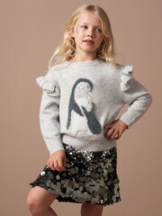 Angel & Rocket Grey Sequin Peggy Penguin Christmas Jumper - Image 2 of 9