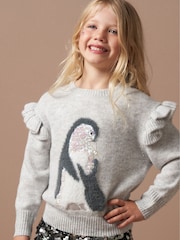 Angel & Rocket Grey Sequin Peggy Penguin Christmas Jumper - Image 5 of 9