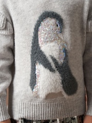 Angel & Rocket Grey Sequin Peggy Penguin Christmas Jumper - Image 6 of 9