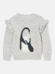 Angel & Rocket Grey Sequin Peggy Penguin Christmas Jumper - Image 7 of 9