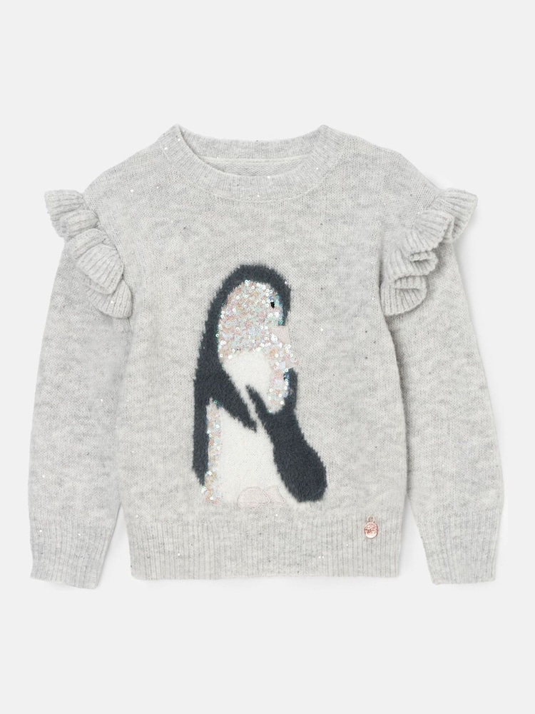 Angel & Rocket Grey Sequin Peggy Penguin Christmas Jumper - Image 7 of 9