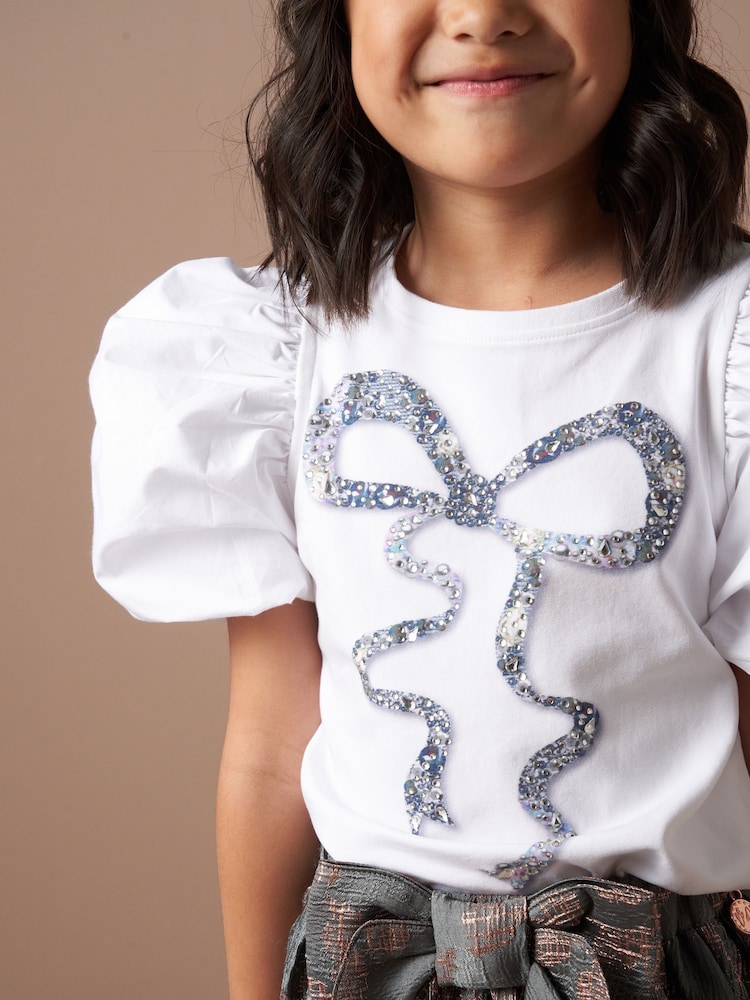 Angel & Rocket White Aofie Diamante Bow T-Shirt - Image 2 of 5