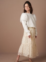 Angel & Rocket Natural Anya Lace Mesh Midi Skirt - Image 2 of 7