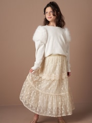 Angel & Rocket Natural Anya Lace Mesh Midi Skirt - Image 4 of 7