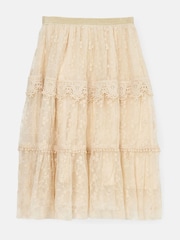 Angel & Rocket Natural Anya Lace Mesh Midi Skirt - Image 6 of 7