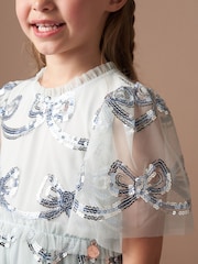Angel & Rocket Blue Delta Sequin Bow Mesh Dress - Image 4 of 7