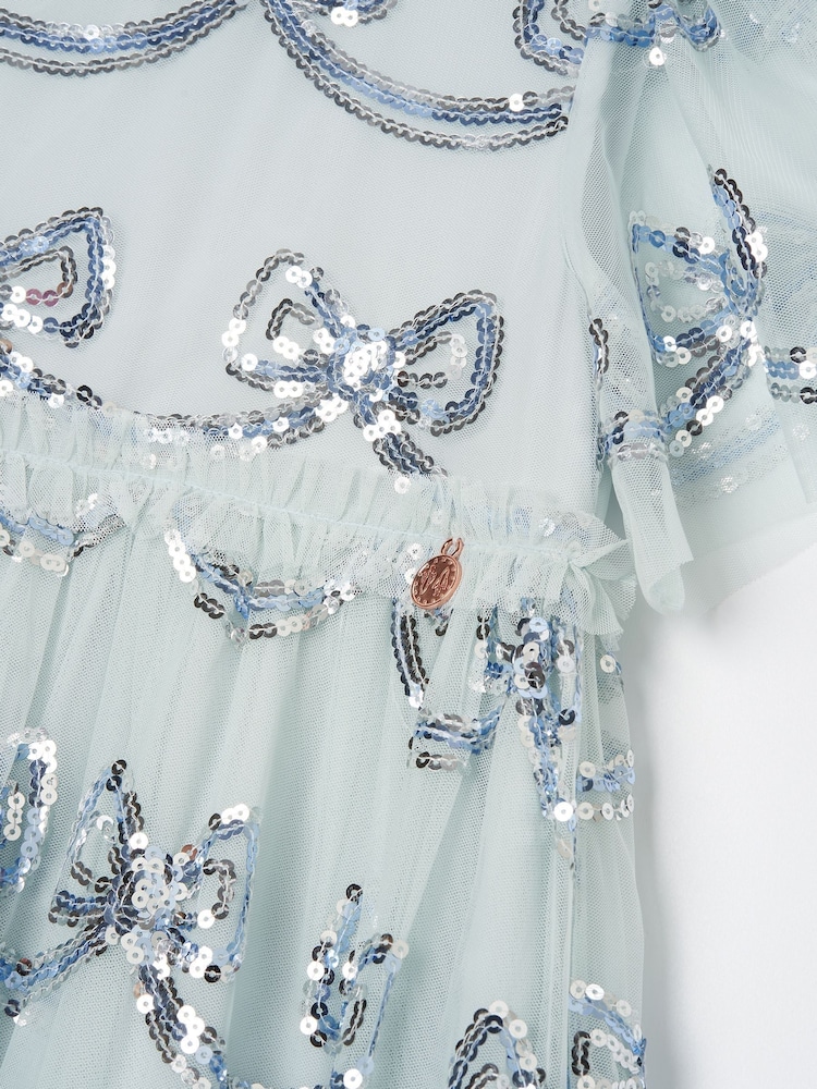 Angel & Rocket Blue Delta Sequin Bow Mesh Dress - Image 7 of 7
