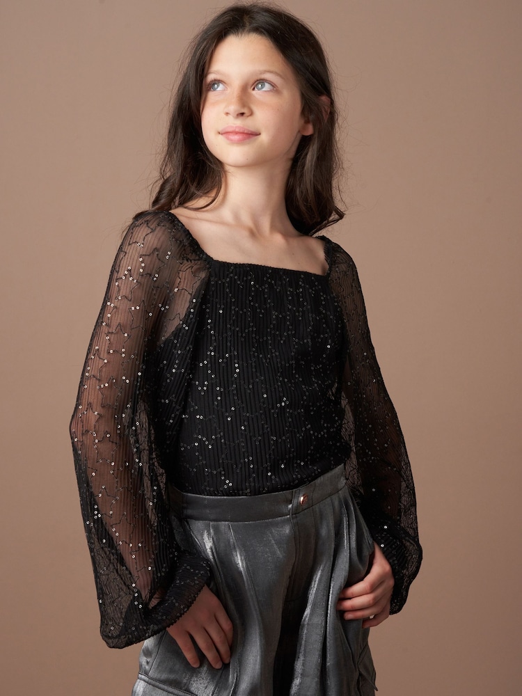 Angel & Rocket Black Astrid Star Mesh Top - Image 1 of 8