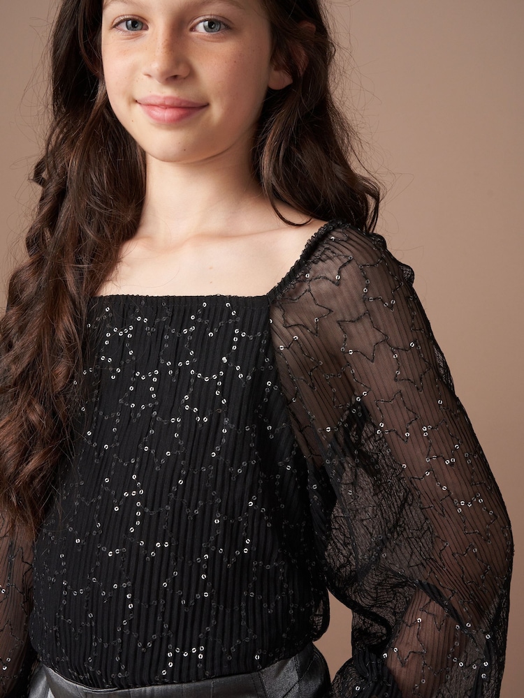 Angel & Rocket Black Astrid Star Mesh Top - Image 2 of 8