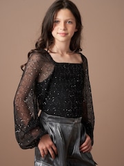 Angel & Rocket Black Astrid Star Mesh Top - Image 5 of 8