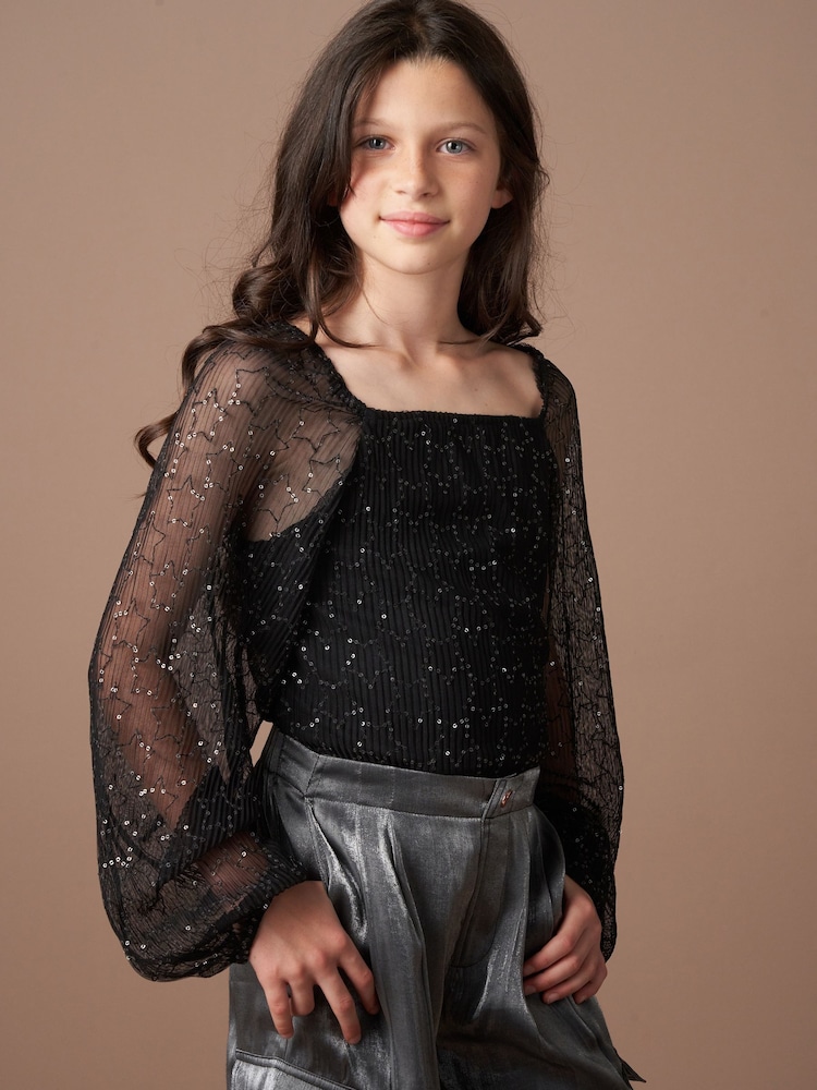 Angel & Rocket Black Astrid Star Mesh Top - Image 5 of 8