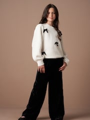 Angel & Rocket Natural Mia Velvet Bow Fluffy Jumper - Image 1 of 4