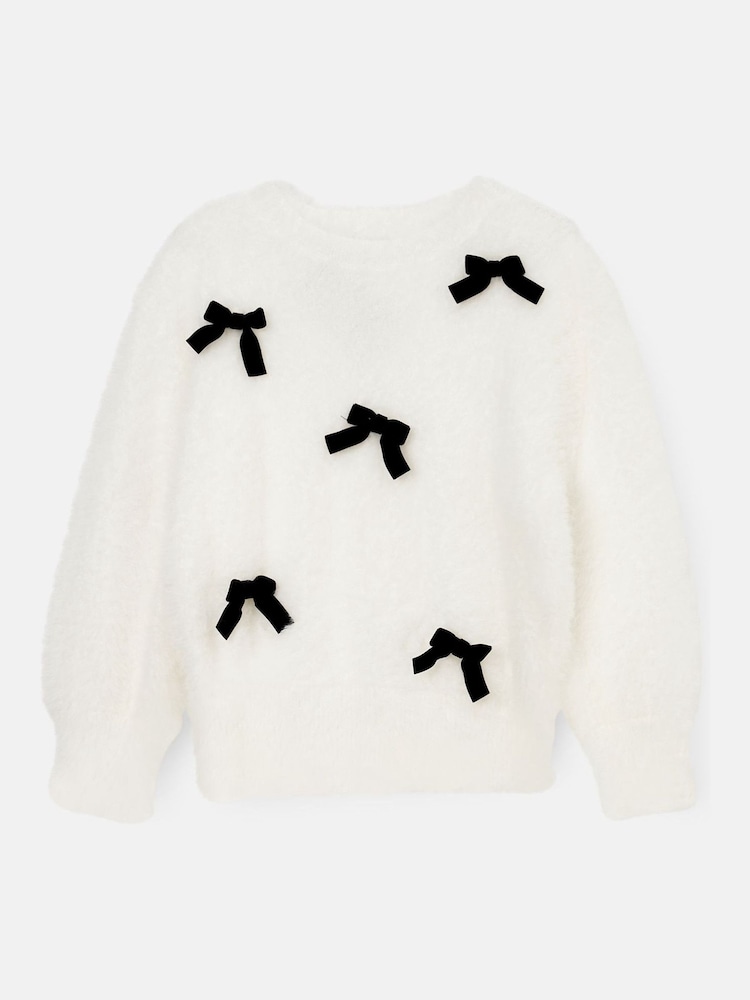 Angel & Rocket Natural Mia Velvet Bow Fluffy Jumper - Image 2 of 4