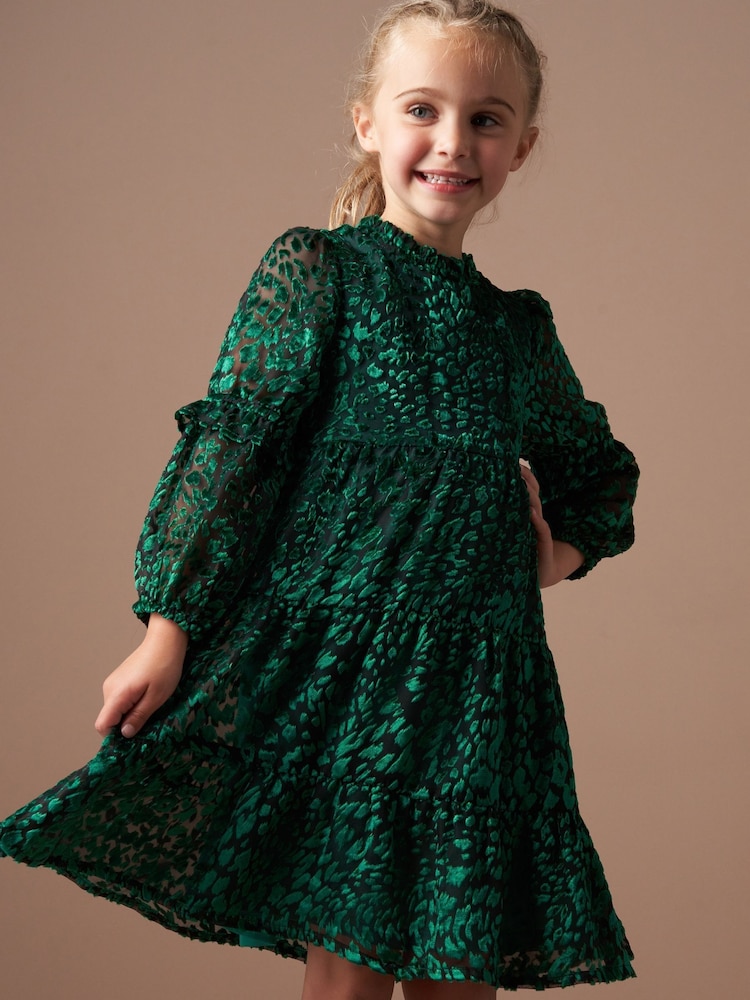 Angel & Rocket Green Poppy Devore Velvet Dress - Image 2 of 7 Angel & Rocket Green Poppy Devore Velvet Dress - Image 2 of 7