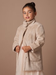 Angel & Rocket Natural Briar Taupe Faux Fur Coat - Image 1 of 6