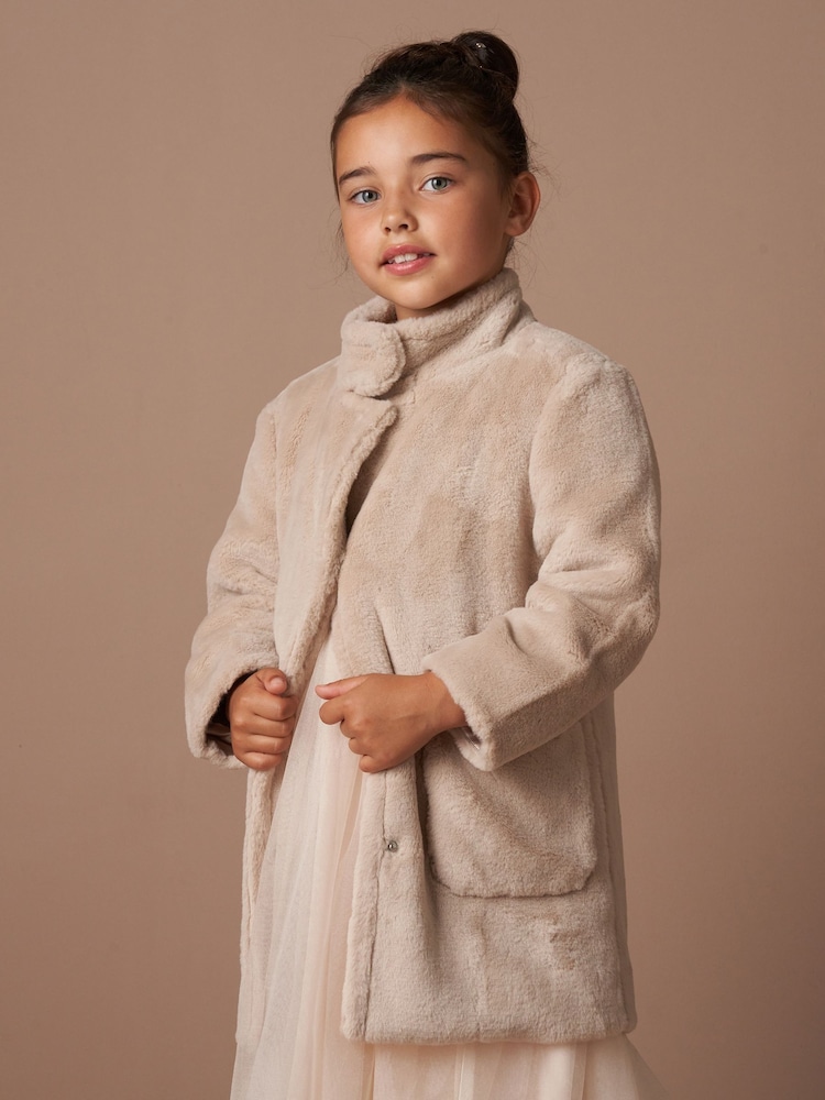 Angel & Rocket Natural Briar Taupe Faux Fur Coat - Image 1 of 6